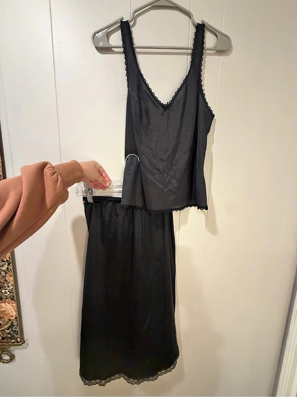 Warners Sheer Satin Lace Trim Lingerie Set in Black Medium